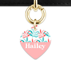 Pink And Blue Tropical Leaves Pet ID Tag