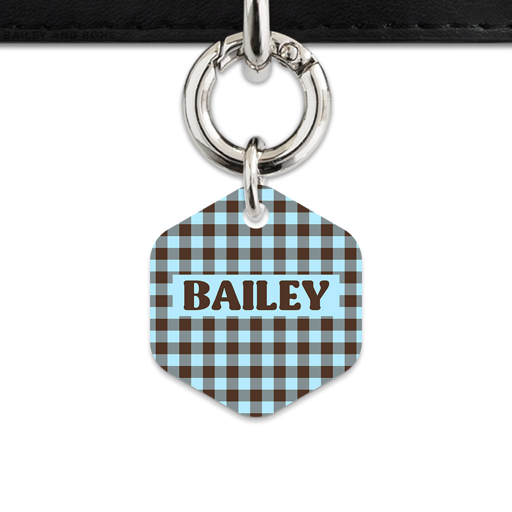 Blue And Brown Gingham Pet ID Tag