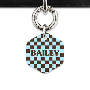 Blue And Brown Checkers Pet ID Tag