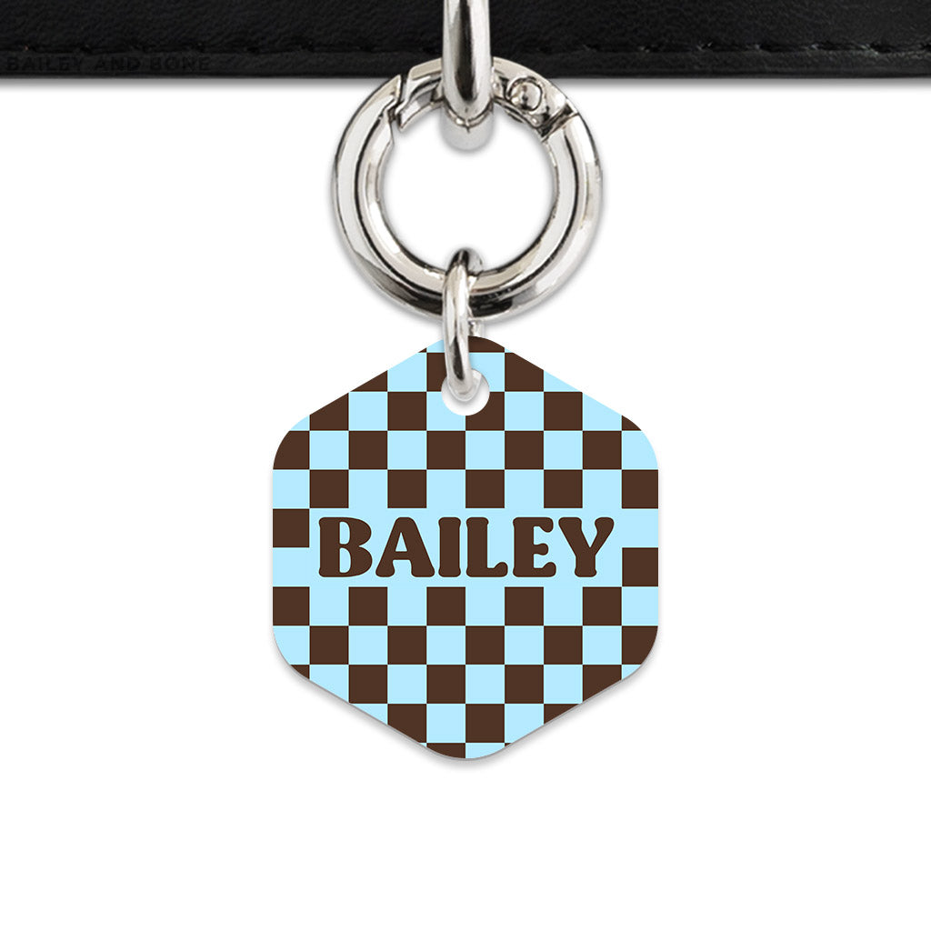 Blue And Brown Checkers Pet ID Tag
