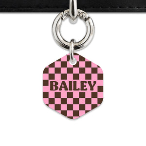 Pink And Brown Checkers Pet ID Tag