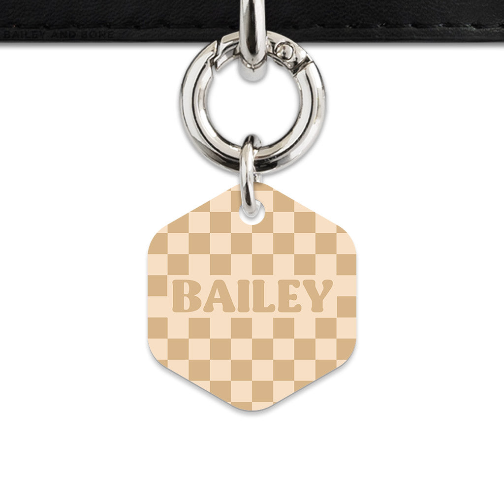 Beige And Tan Checkers Pet ID Tag