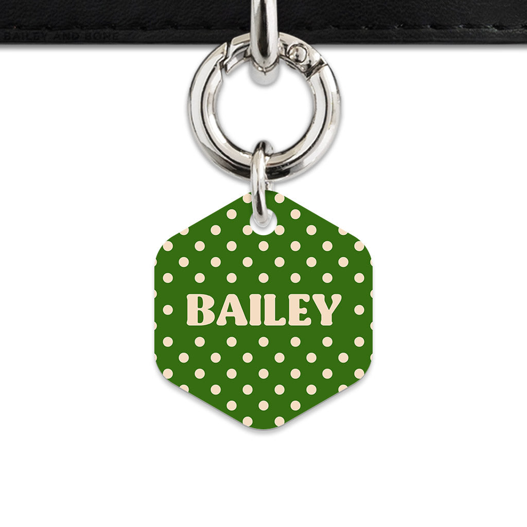 Green And Beige Polka Dots Pet ID Tag