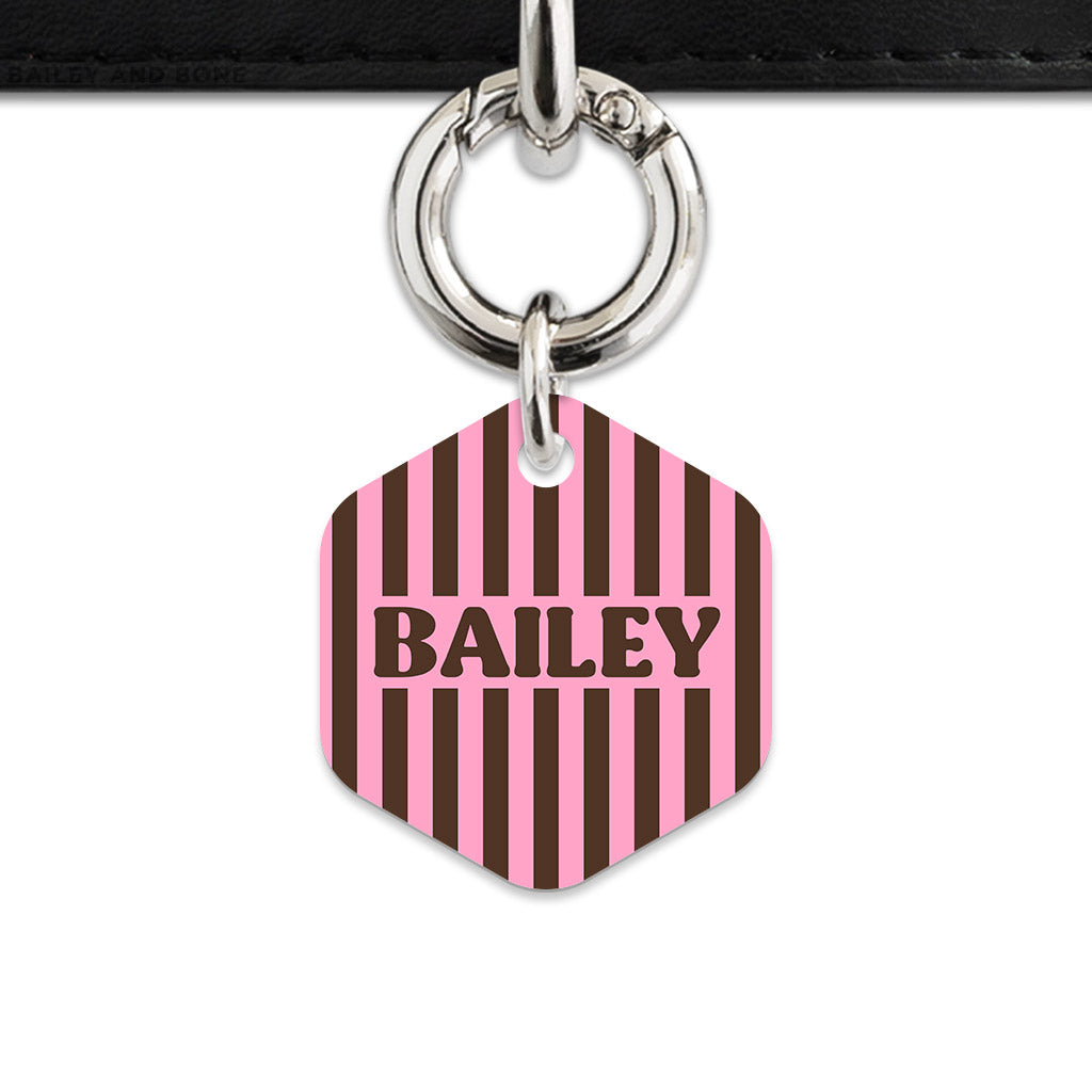 Pink And Brown Stripes Pet ID Tag