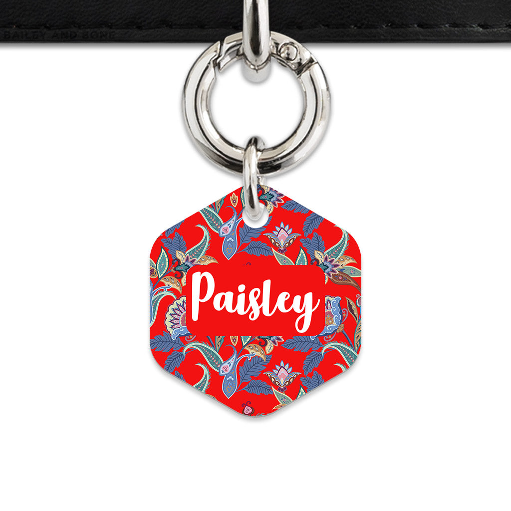 Red Paisley Pattern Pet ID Tag