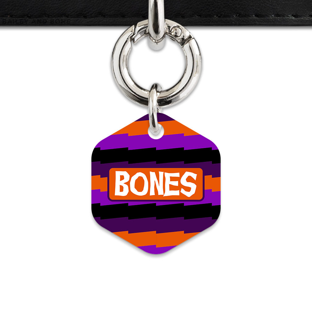 Purple And Orange Spooky Stripes Pet ID Tag