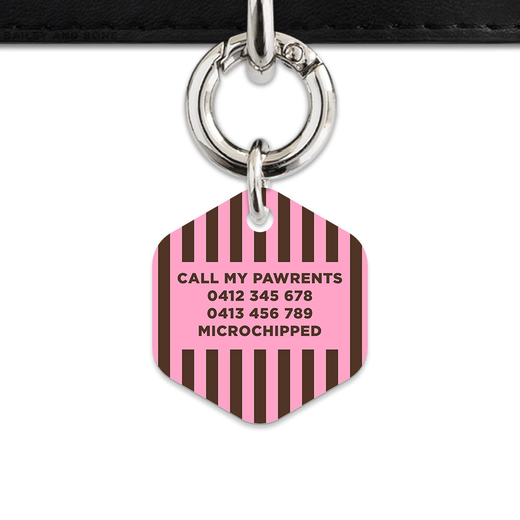Pink And Brown Stripes Pet ID Tag