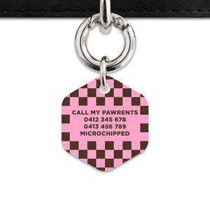 Pink And Brown Checkers Pet ID Tag