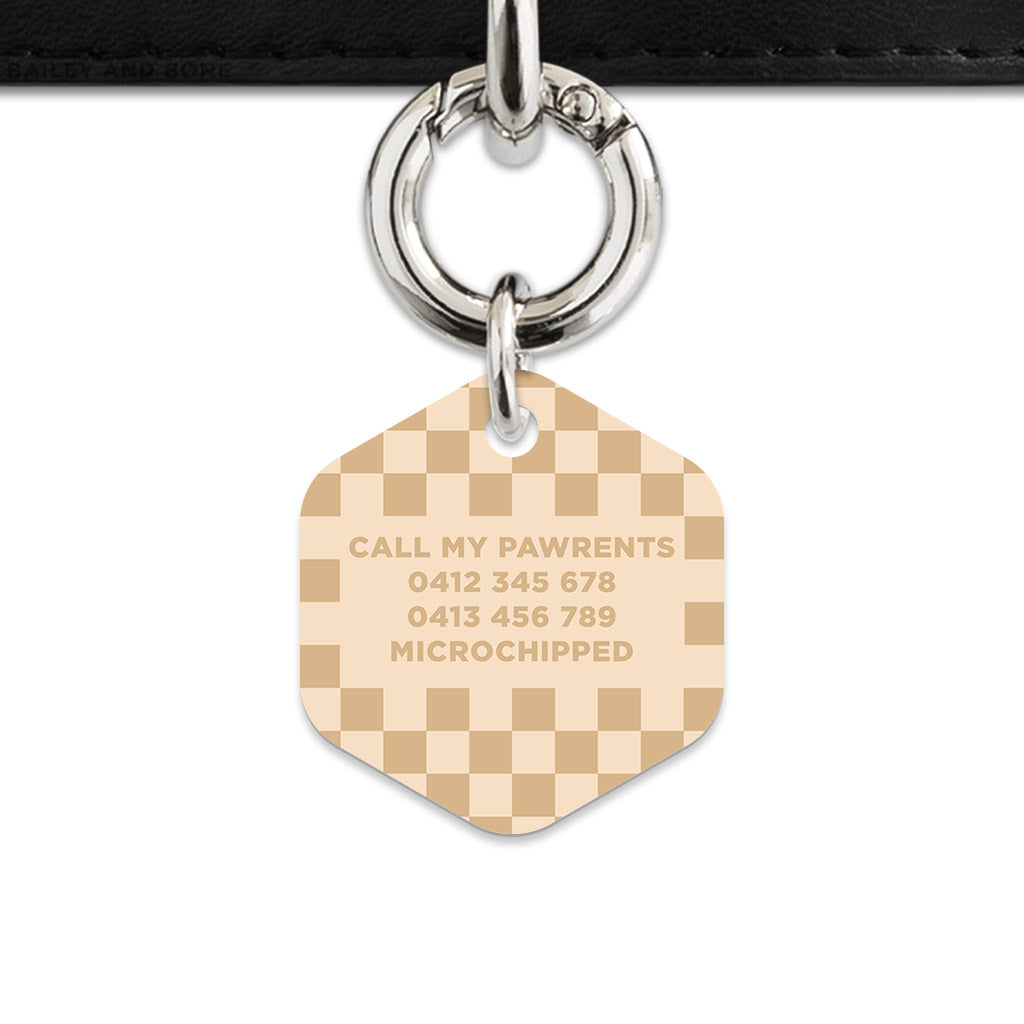 Beige And Tan Checkers Pet ID Tag