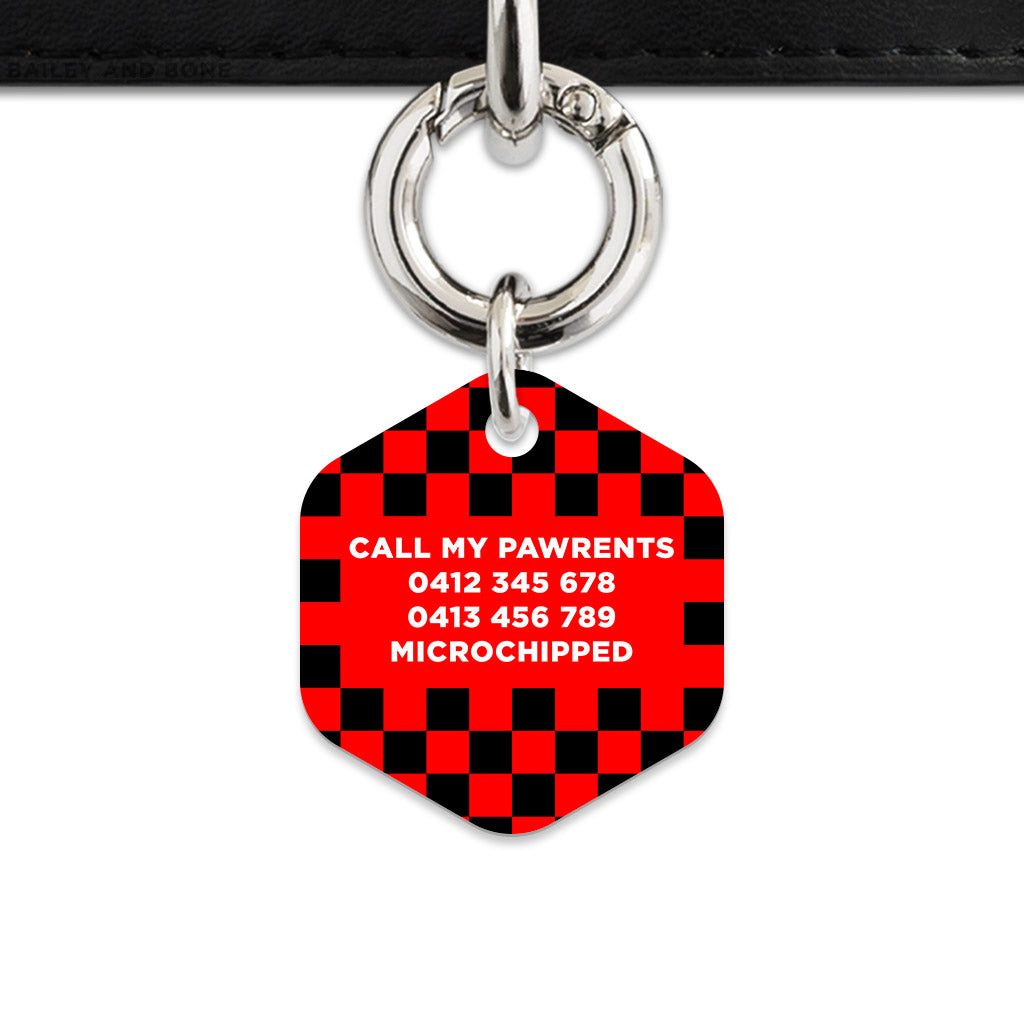Black And Red Checkers Pet ID Tag