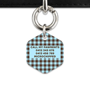 Blue And Brown Gingham Pet ID Tag