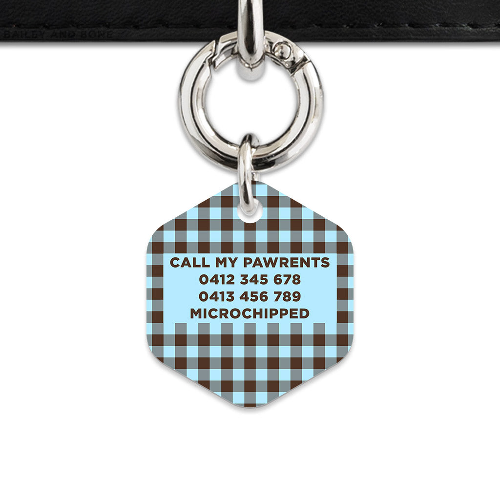 Blue And Brown Gingham Pet ID Tag