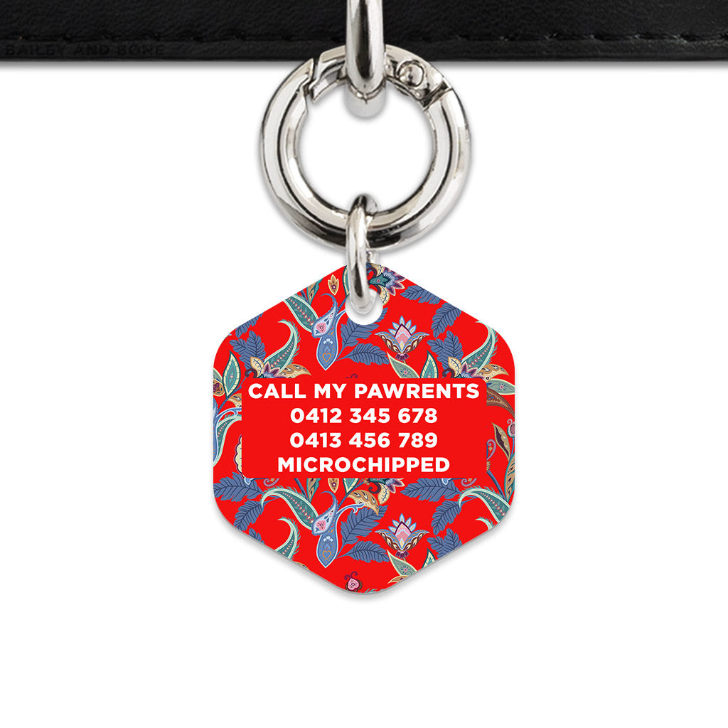 Red Paisley Pattern Pet ID Tag