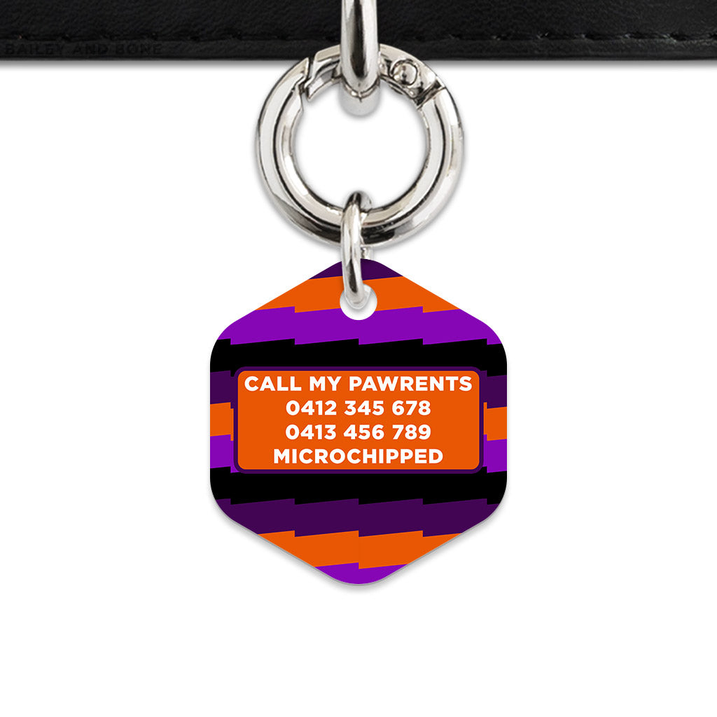 Purple And Orange Spooky Stripes Pet ID Tag