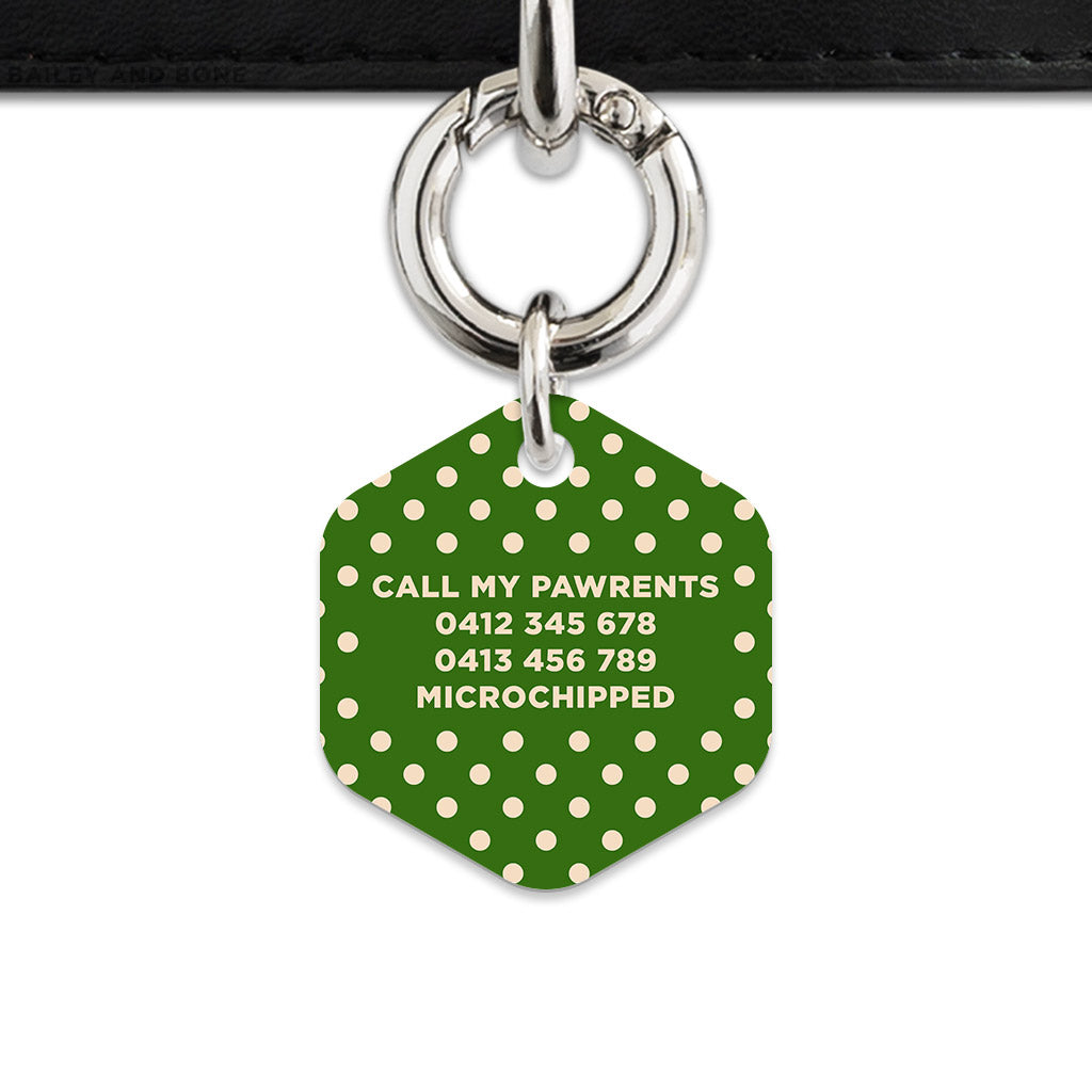 Green And Beige Polka Dots Pet ID Tag