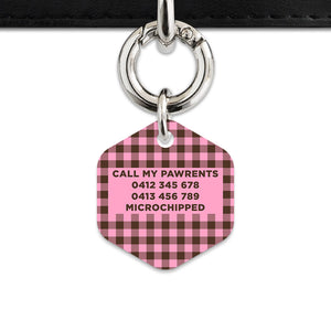 Pink And Brown Gingham Pet ID Tag