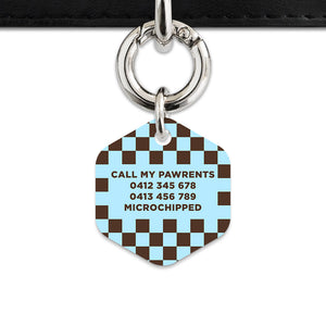 Blue And Brown Checkers Pet ID Tag
