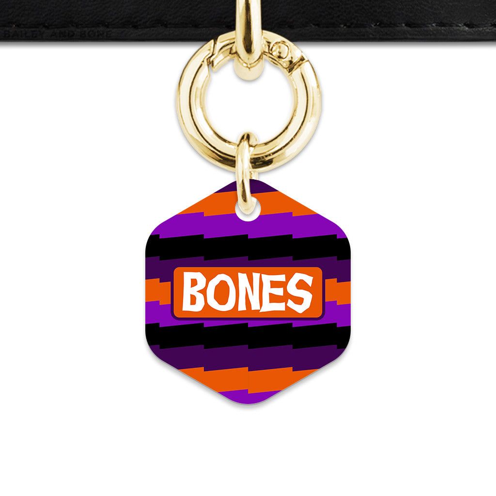 Purple And Orange Spooky Stripes Pet ID Tag