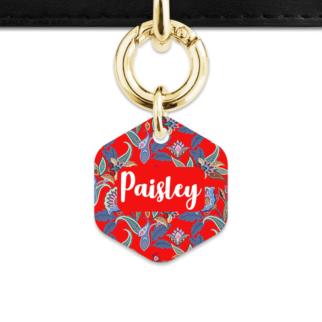 Red Paisley Pattern Pet ID Tag