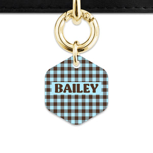 Blue And Brown Gingham Pet ID Tag