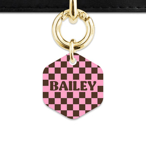 Pink And Brown Checkers Pet ID Tag