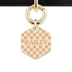 Beige And Tan Checkers Pet ID Tag