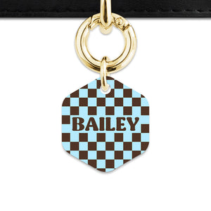 Blue And Brown Checkers Pet ID Tag