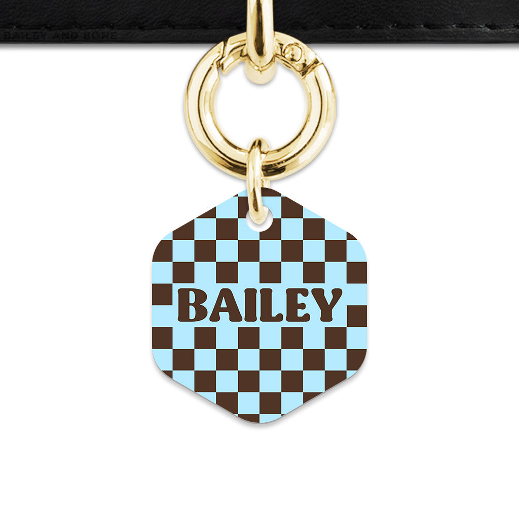 Blue And Brown Checkers Pet ID Tag