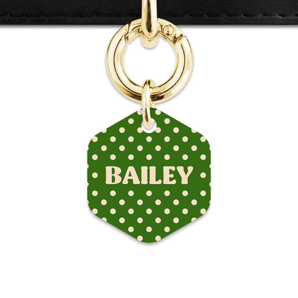 Green And Beige Polka Dots Pet ID Tag
