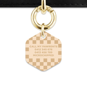 Beige And Tan Checkers Pet ID Tag