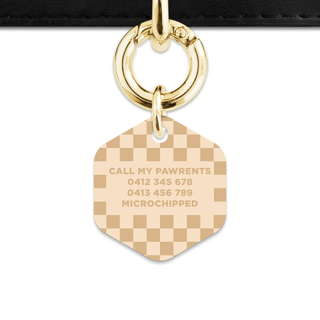 Beige And Tan Checkers Pet ID Tag