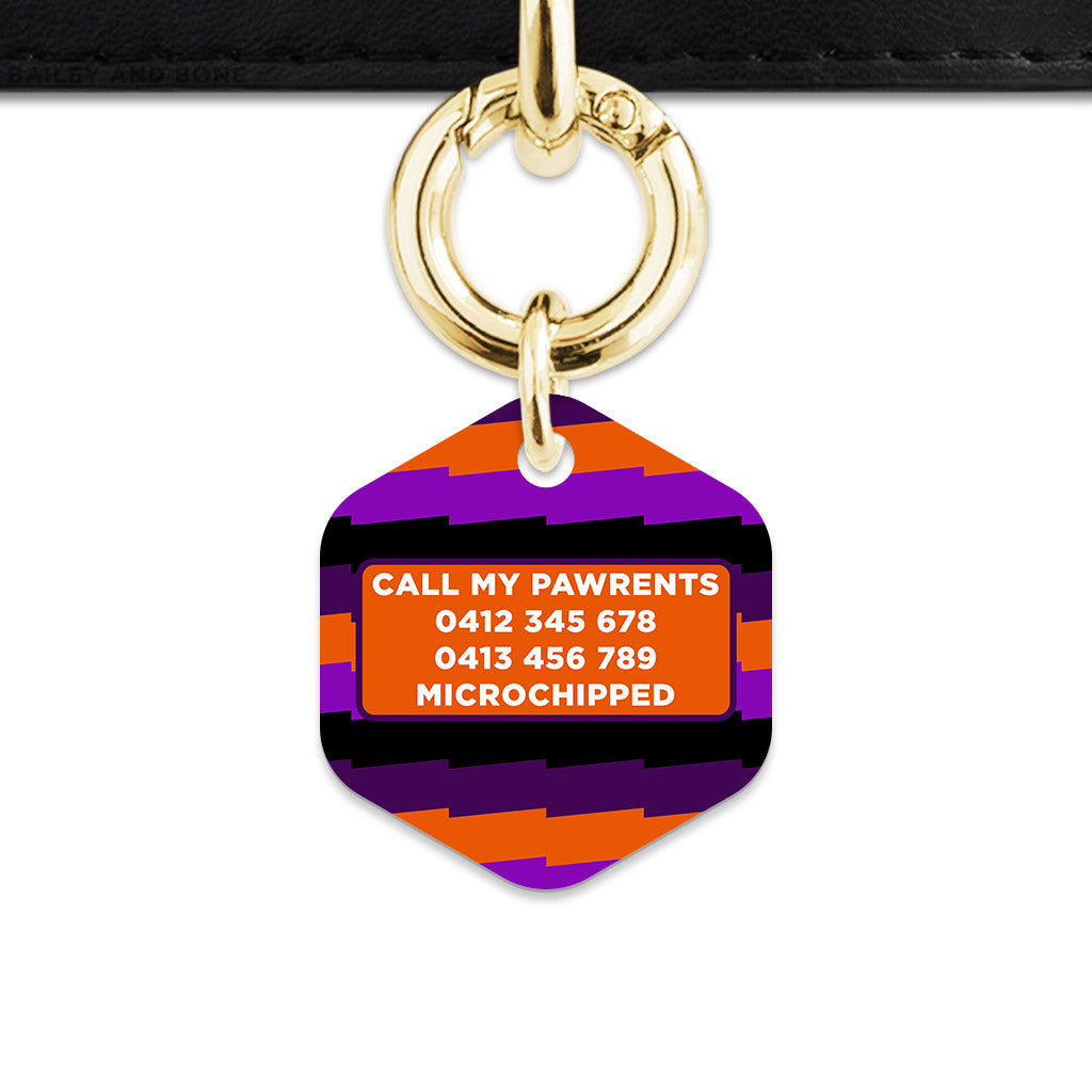 Purple And Orange Spooky Stripes Pet ID Tag