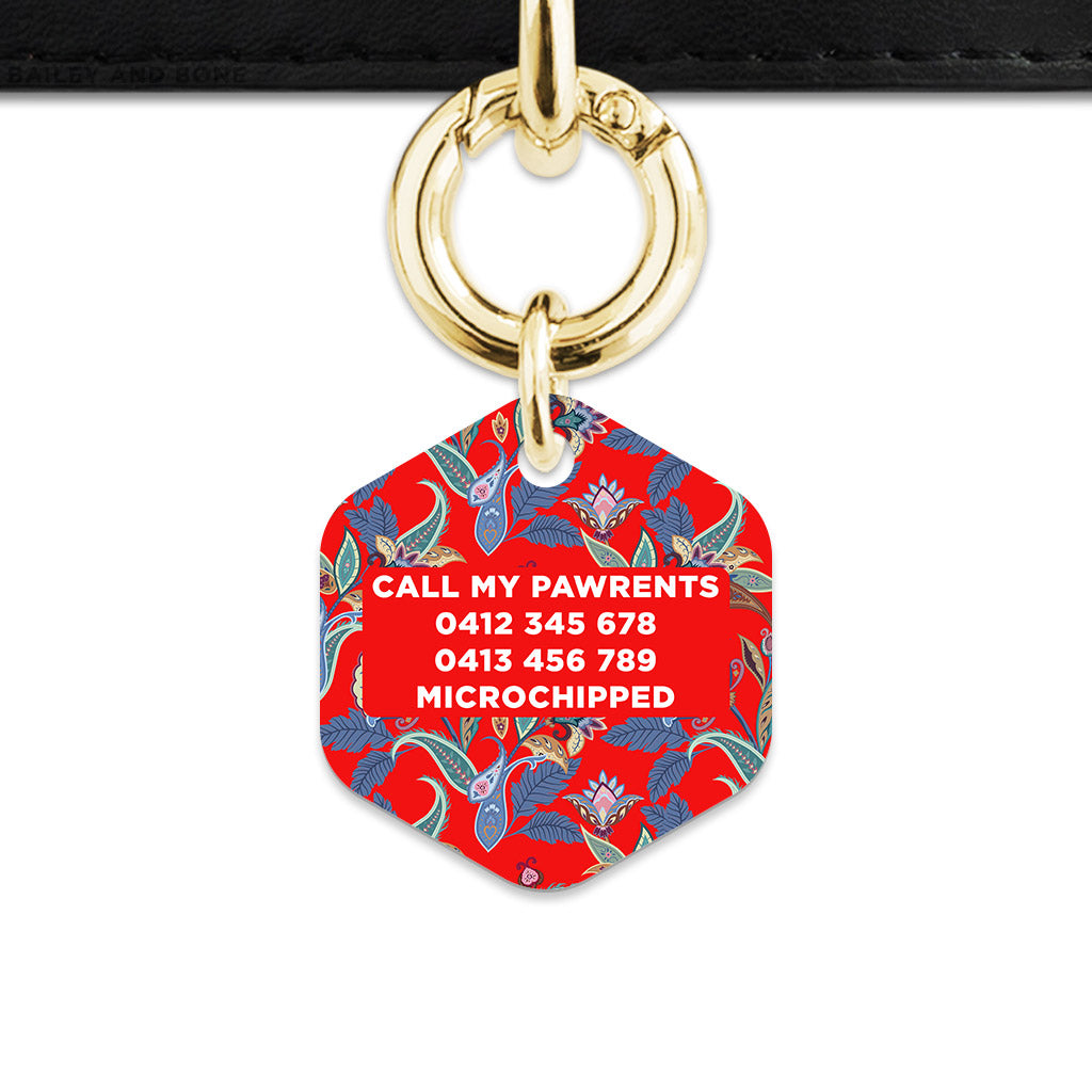 Red Paisley Pattern Pet ID Tag
