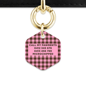 Pink And Brown Gingham Pet ID Tag
