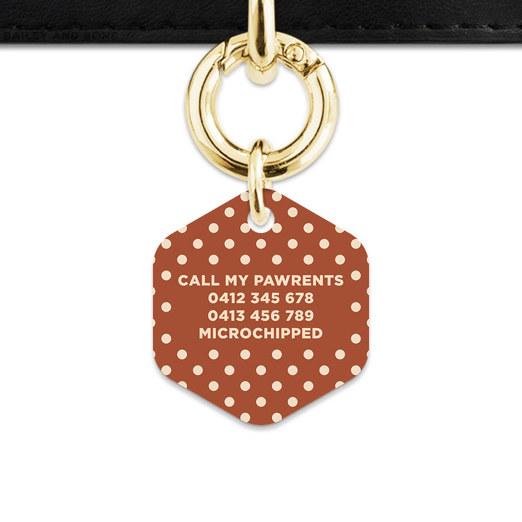 Brown And Beige Polka Dots Pet ID Tag
