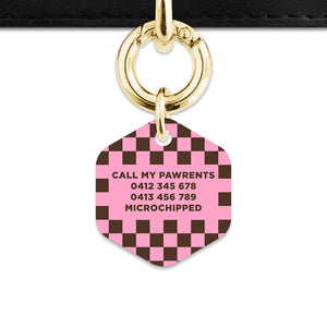 Pink And Brown Checkers Pet ID Tag