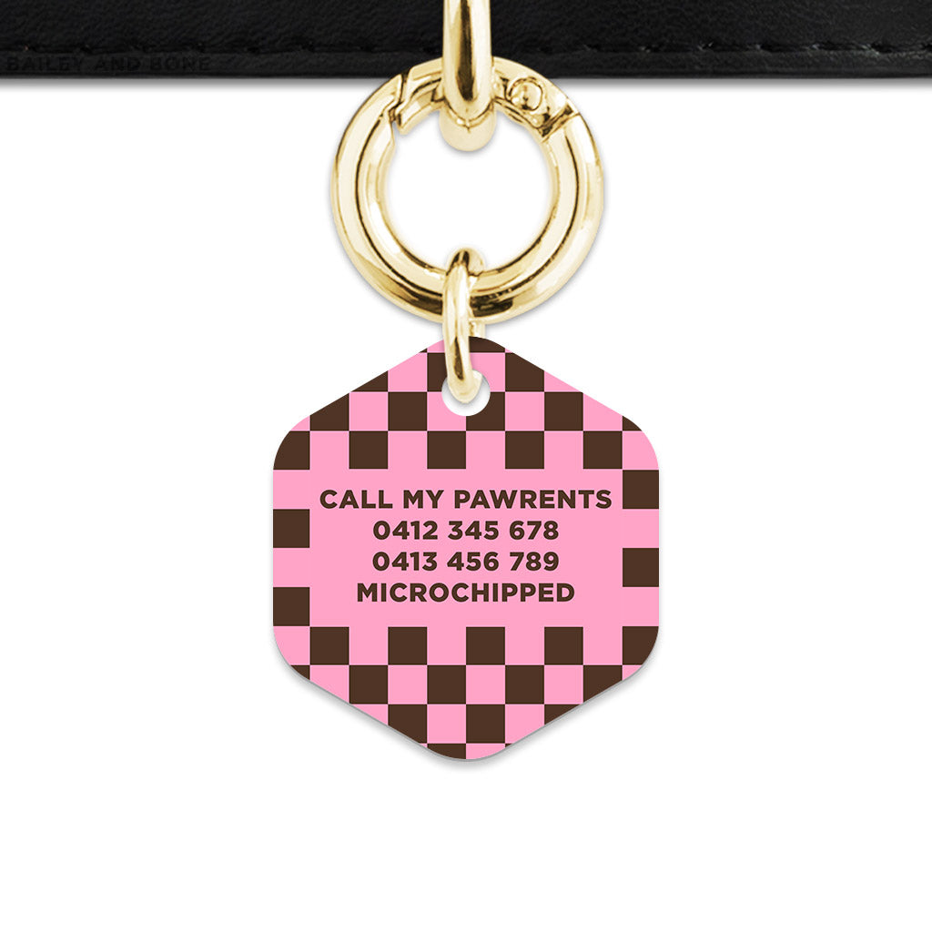 Pink And Brown Checkers Pet ID Tag