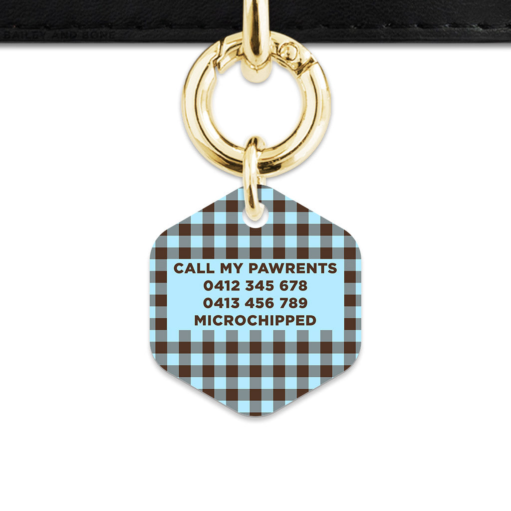 Blue And Brown Gingham Pet ID Tag