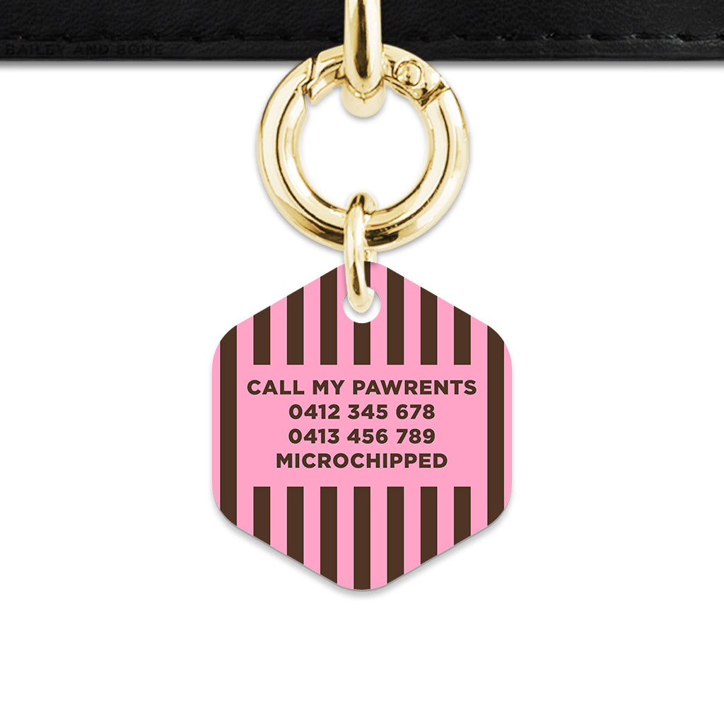 Pink And Brown Stripes Pet ID Tag