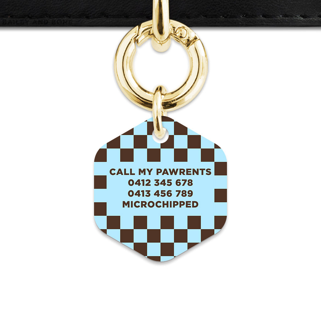 Blue And Brown Checkers Pet ID Tag