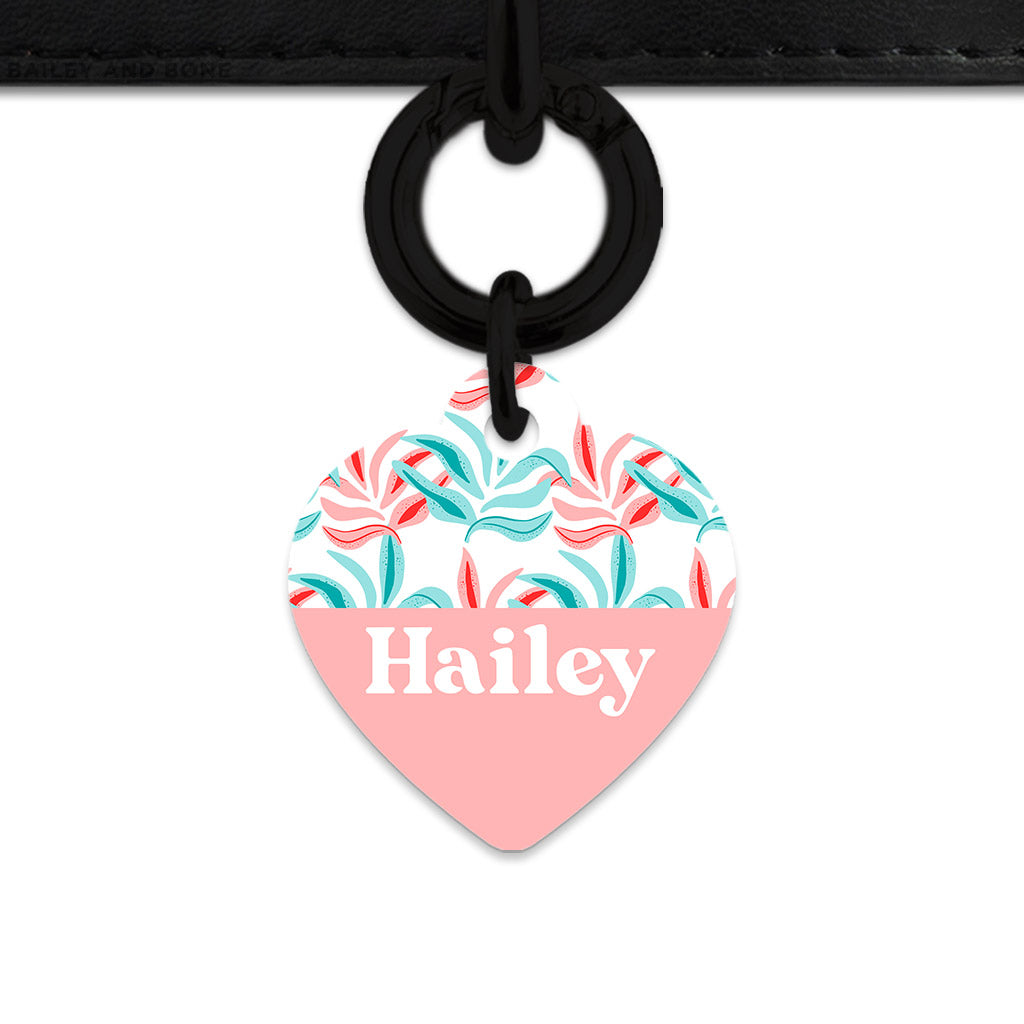 Pink And Blue Tropical Leaves Pet ID Tag