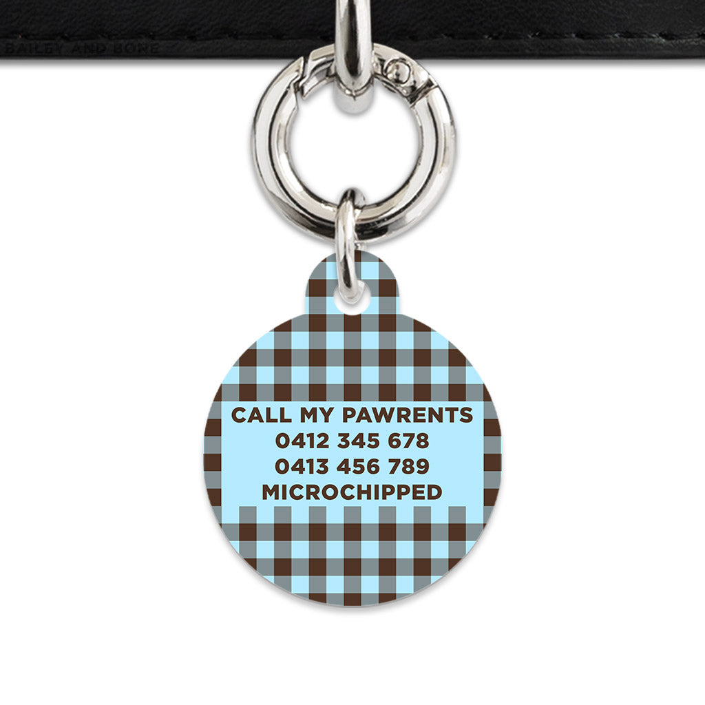 Blue And Brown Gingham Pet ID Tag
