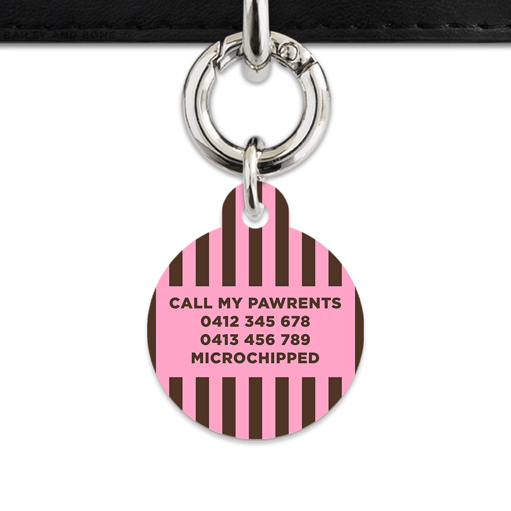 Pink And Brown Stripes Pet ID Tag