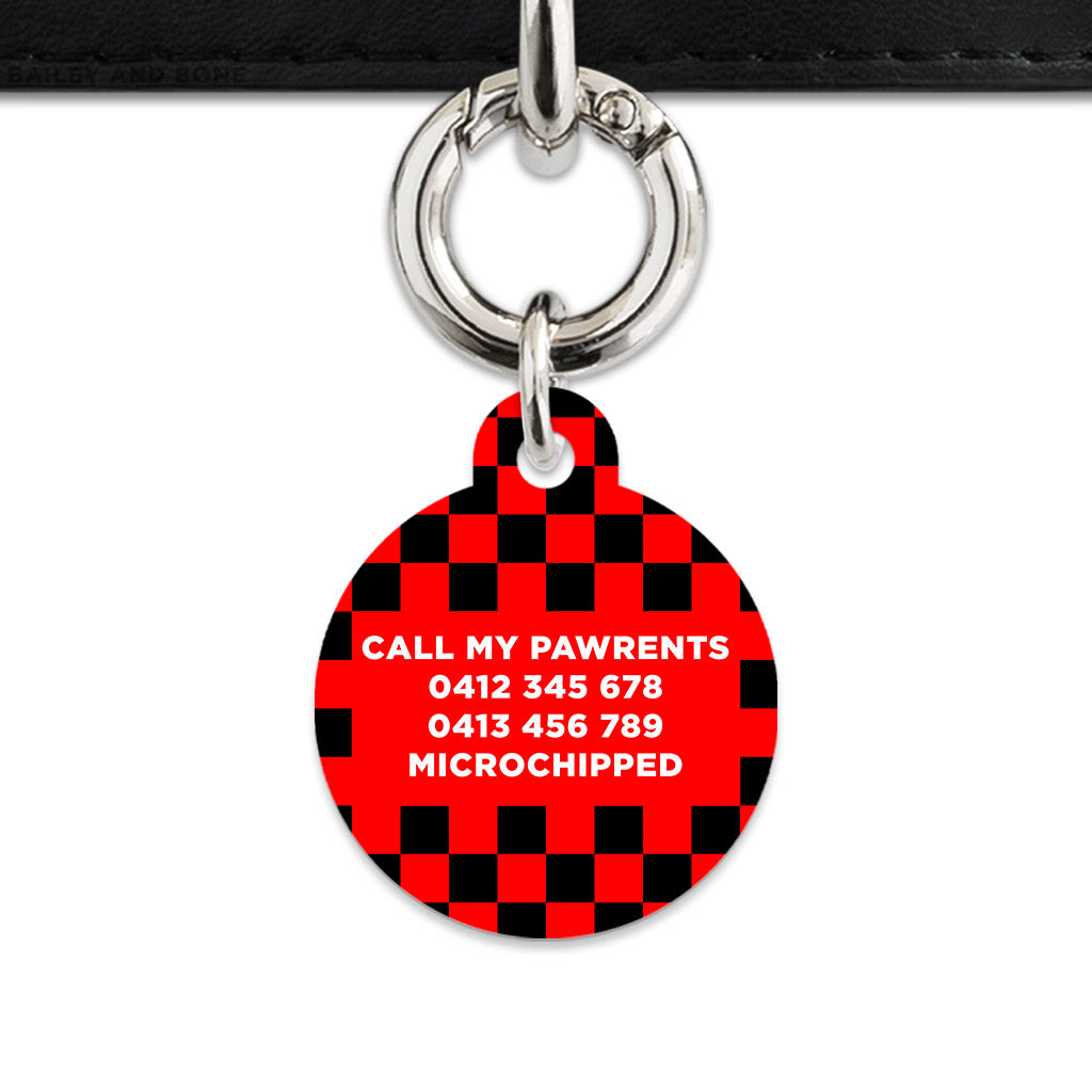 Black And Red Checkers Pet ID Tag