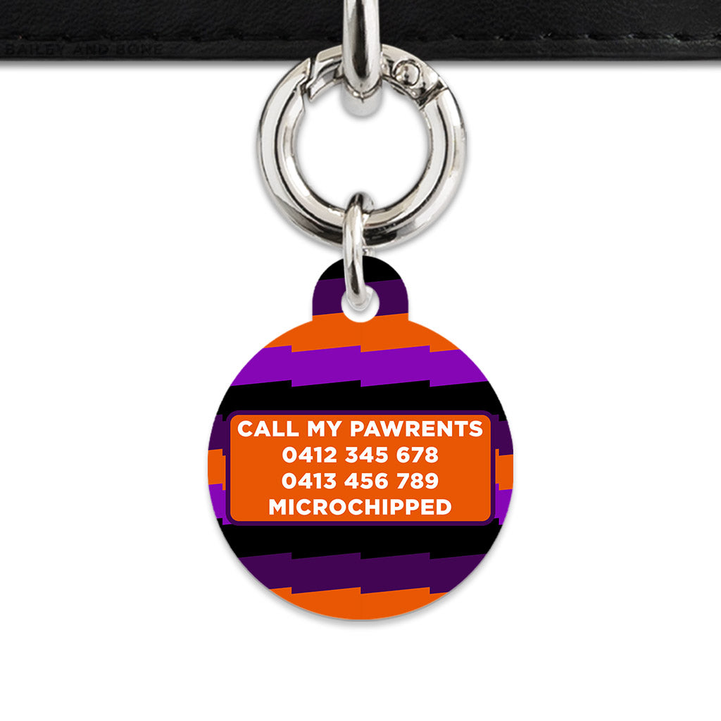 Purple And Orange Spooky Stripes Pet ID Tag