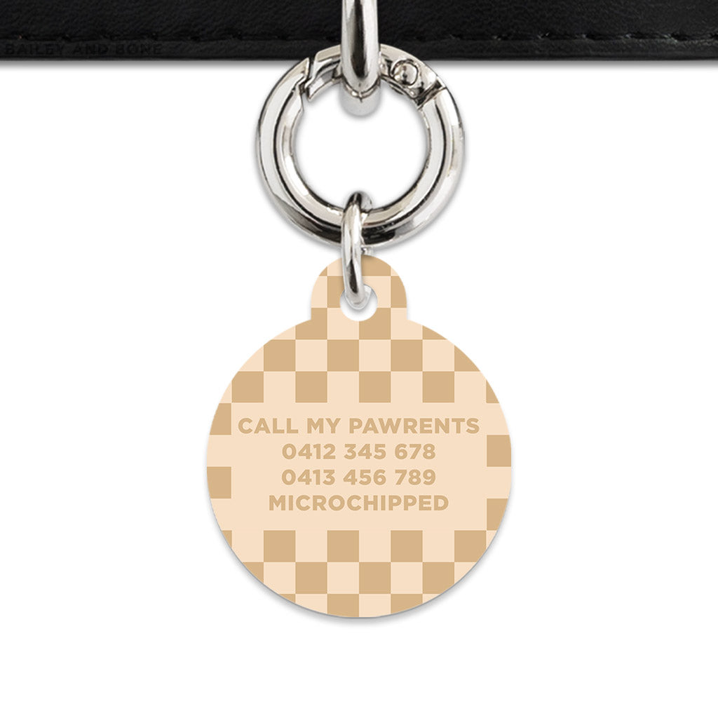 Beige And Tan Checkers Pet ID Tag
