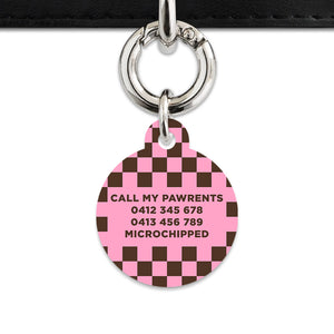 Pink And Brown Checkers Pet ID Tag