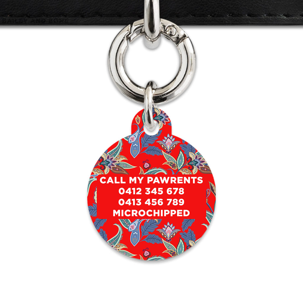 Red Paisley Pattern Pet ID Tag