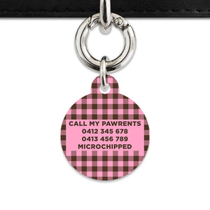 Pink And Brown Gingham Pet ID Tag