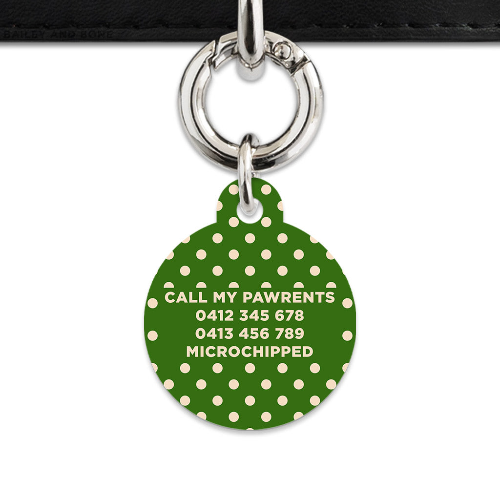 Green And Beige Polka Dots Pet ID Tag